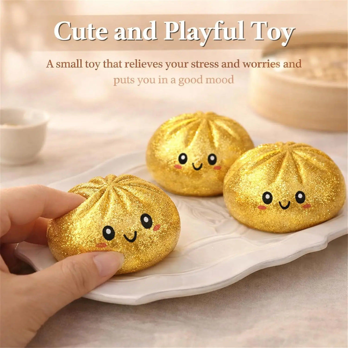  Glitter Dumpling Squishy with Box Dumplings Sensory Squeeze Toy for Stress Relief