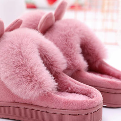 Women'S Winter Warm Home Slippers Winter Plush Rabbit Ears 