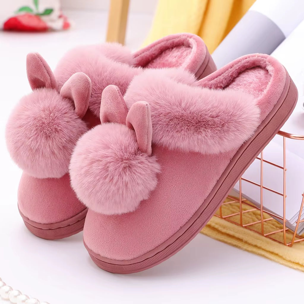 Women'S Winter Warm Home Slippers Winter Plush Rabbit Ears 
