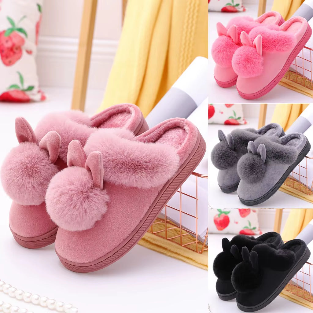 Women'S Winter Warm Home Slippers Winter Plush Rabbit Ears 