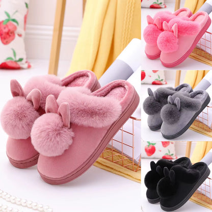 Women'S Winter Warm Home Slippers Winter Plush Rabbit Ears 