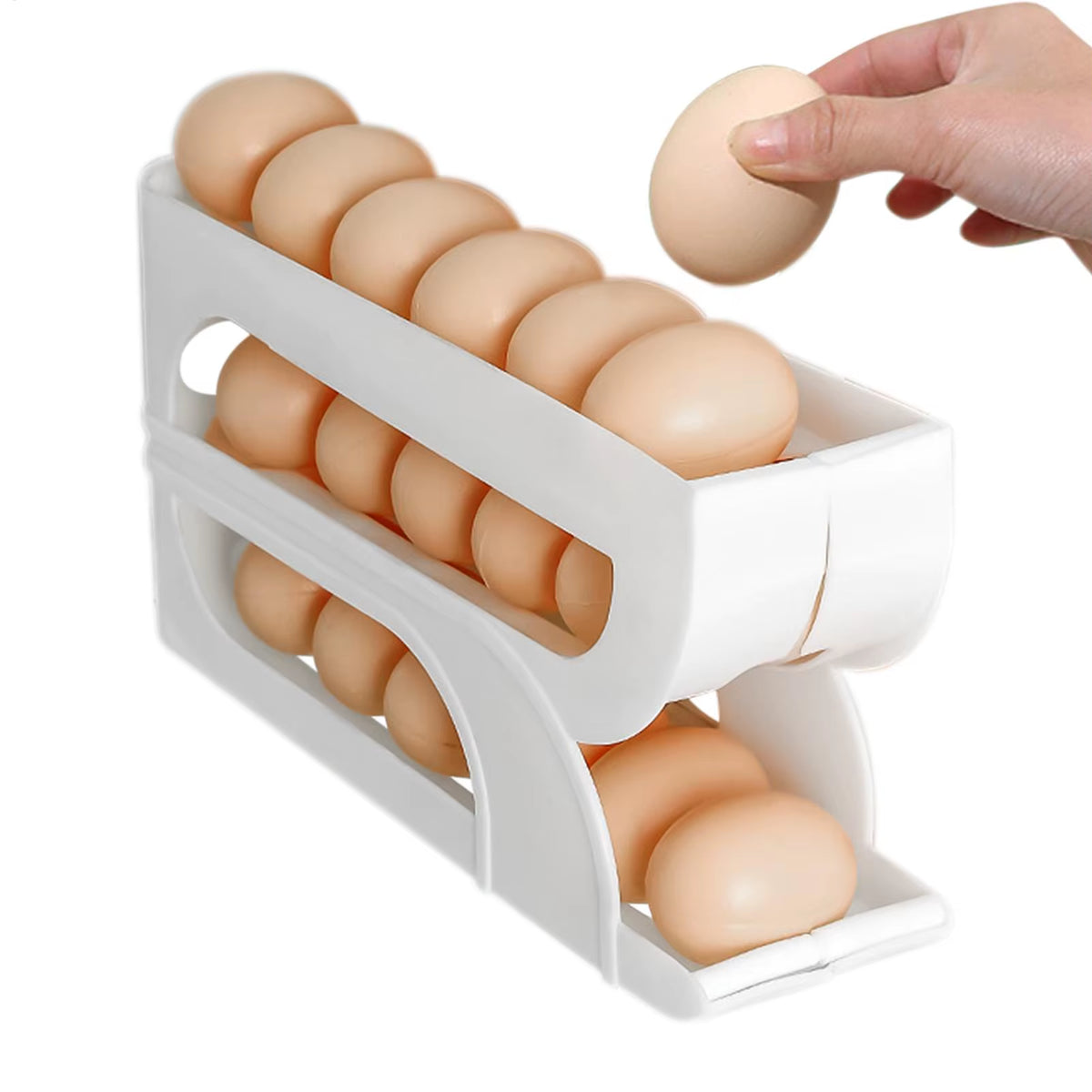 3-Tier Automatic Rolling Egg Container for Refrigerator - Perfect Meal Prep & Pantry Organizer