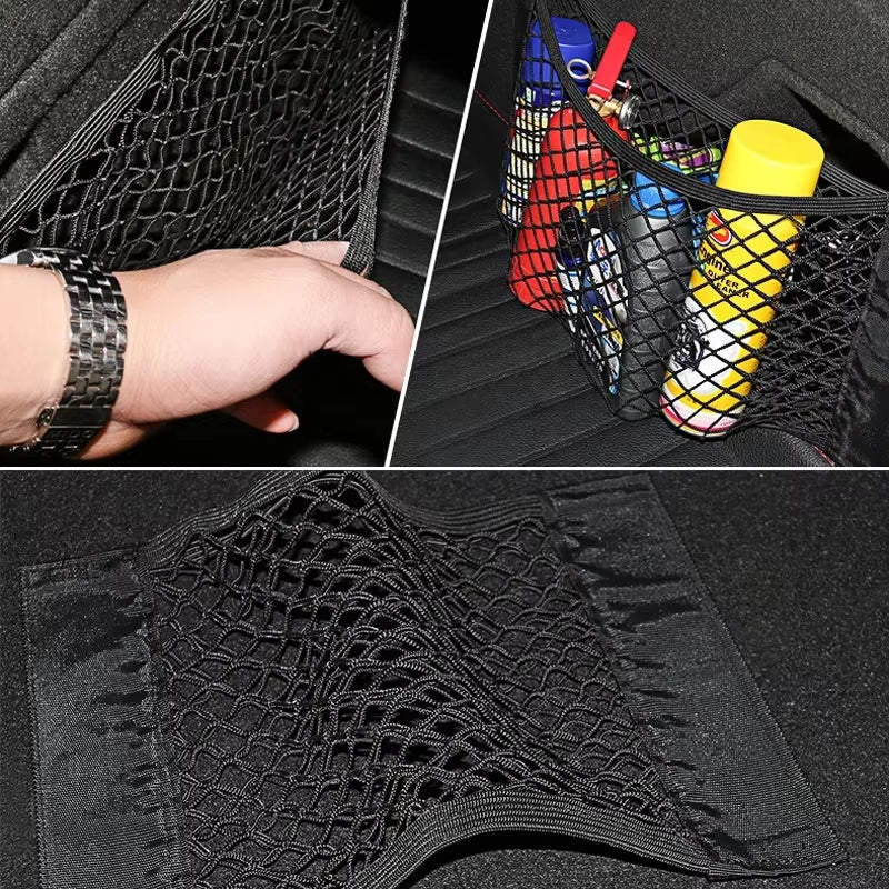 Universal Car Back Seat Organizer - Elastic Mesh Trunk Net with Magic Stickers for Ultimate Storage Solution