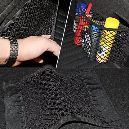 Universal Car Back Seat Organizer - Elastic Mesh Trunk Net with Magic Stickers for Ultimate Storage Solution