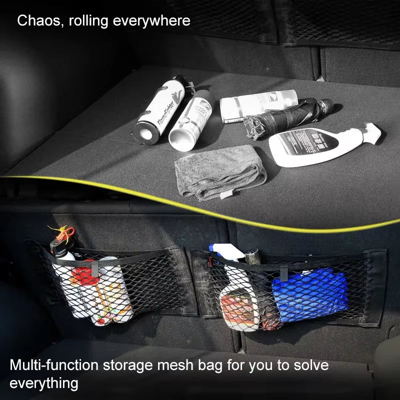 Universal Car Back Seat Organizer - Elastic Mesh Trunk Net with Magic Stickers for Ultimate Storage Solution