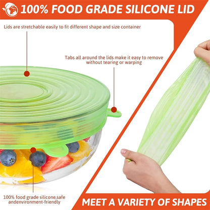 6-Pack Reusable Silicone Food Covers - Airtight Universal Stretch Lids for Kitchen Storage