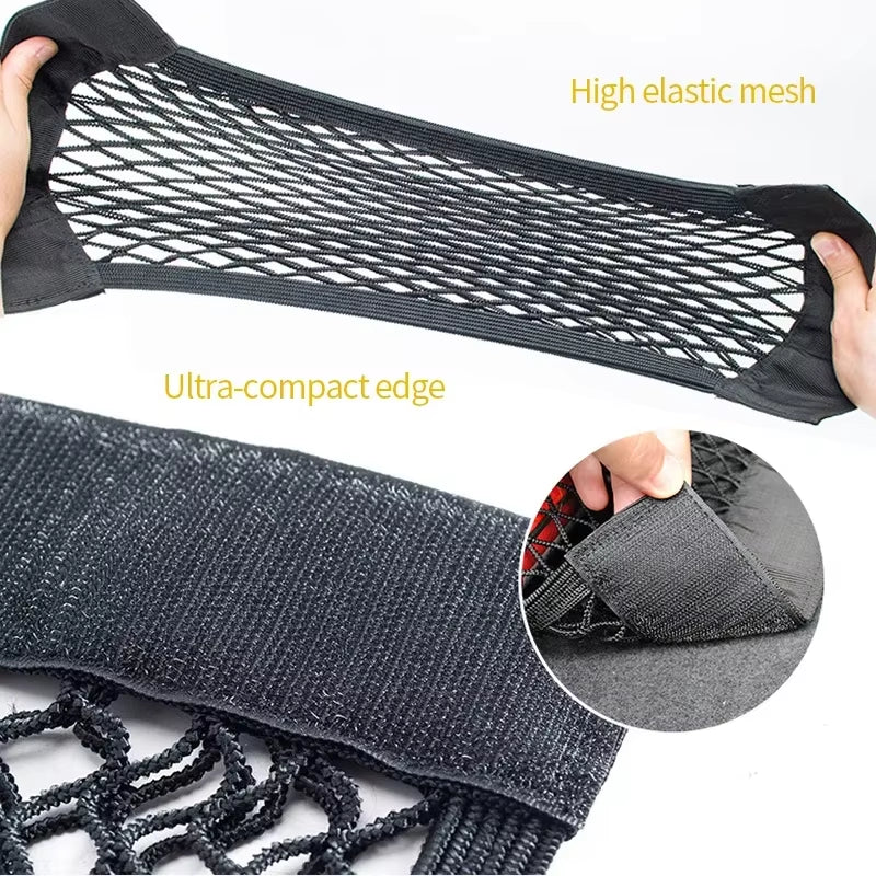 Universal Car Back Seat Organizer - Elastic Mesh Trunk Net with Magic Stickers for Ultimate Storage Solution