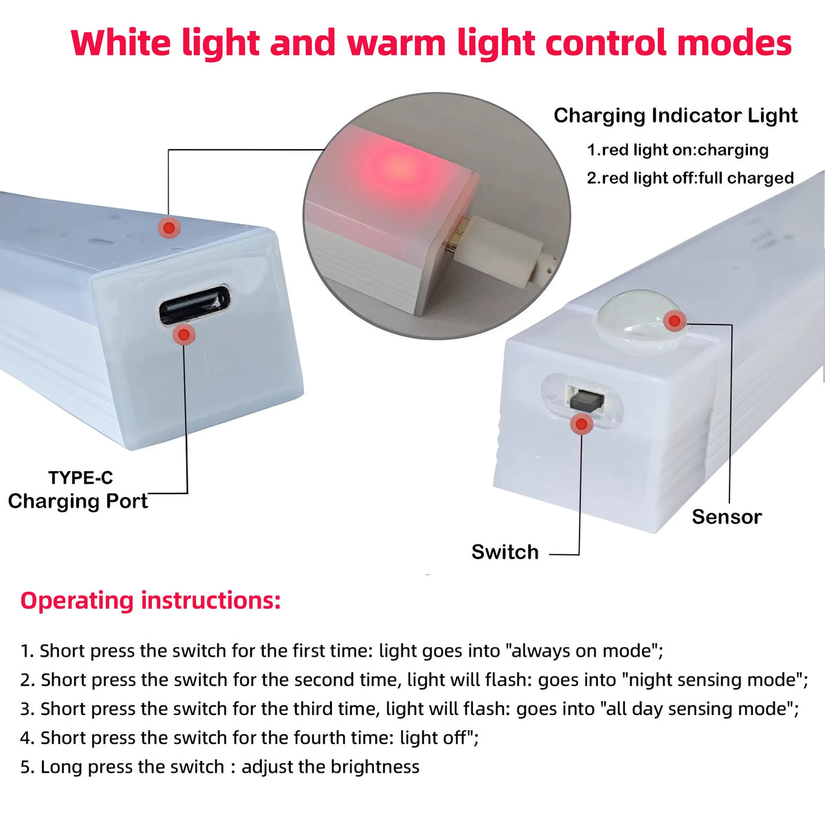 Rechargeable Wireless LED Motion Sensor Night Lights for Closet, Kitchen, Bedroom, Cabinet, and Stairs