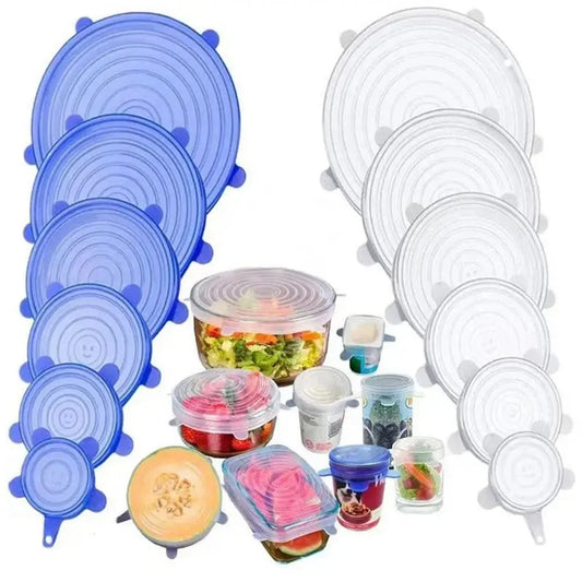 6-Pack Reusable Silicone Food Covers - Airtight Universal Stretch Lids for Kitchen Storage