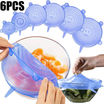 6-Pack Reusable Silicone Food Covers - Airtight Universal Stretch Lids for Kitchen Storage