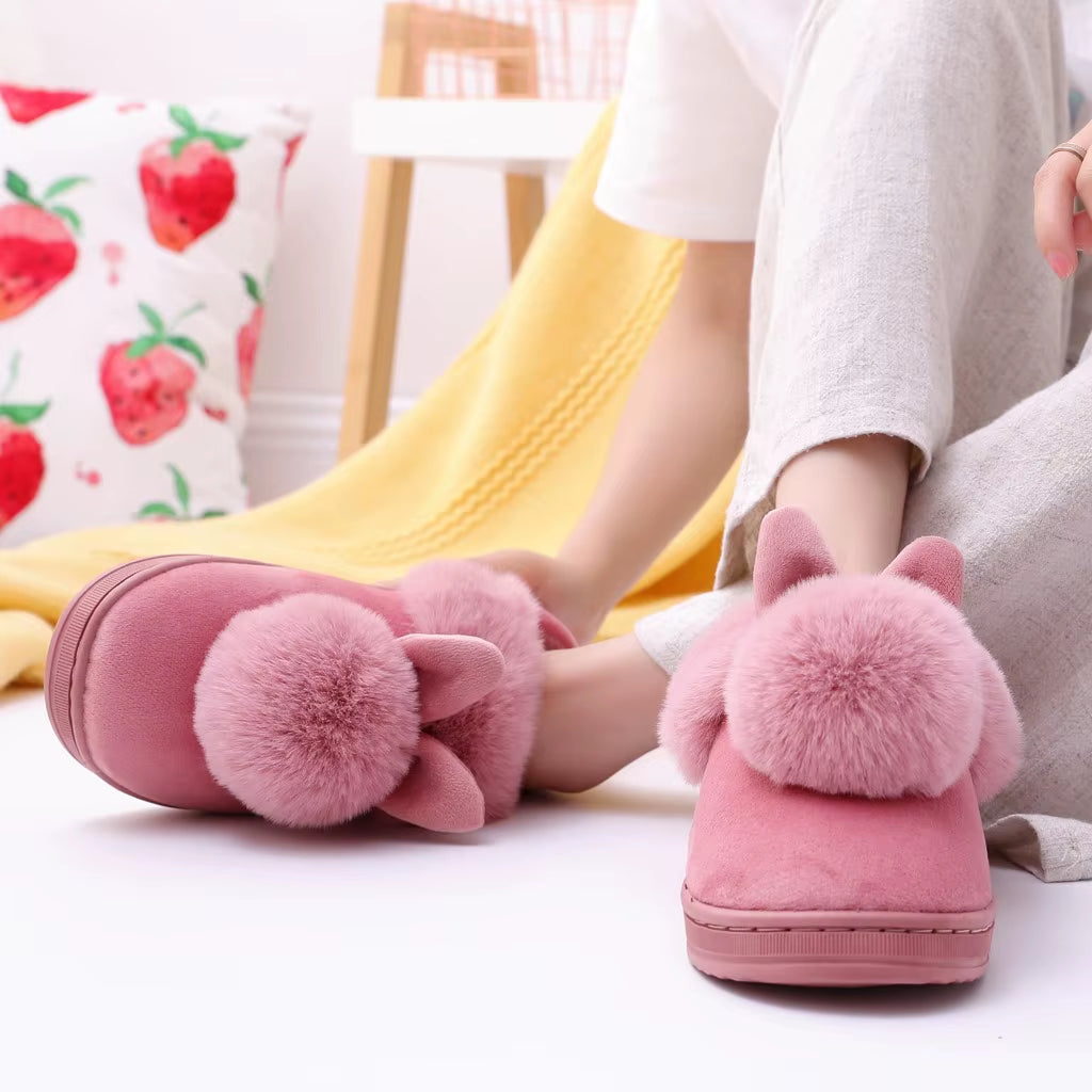 Women'S Winter Warm Home Slippers Winter Plush Rabbit Ears 