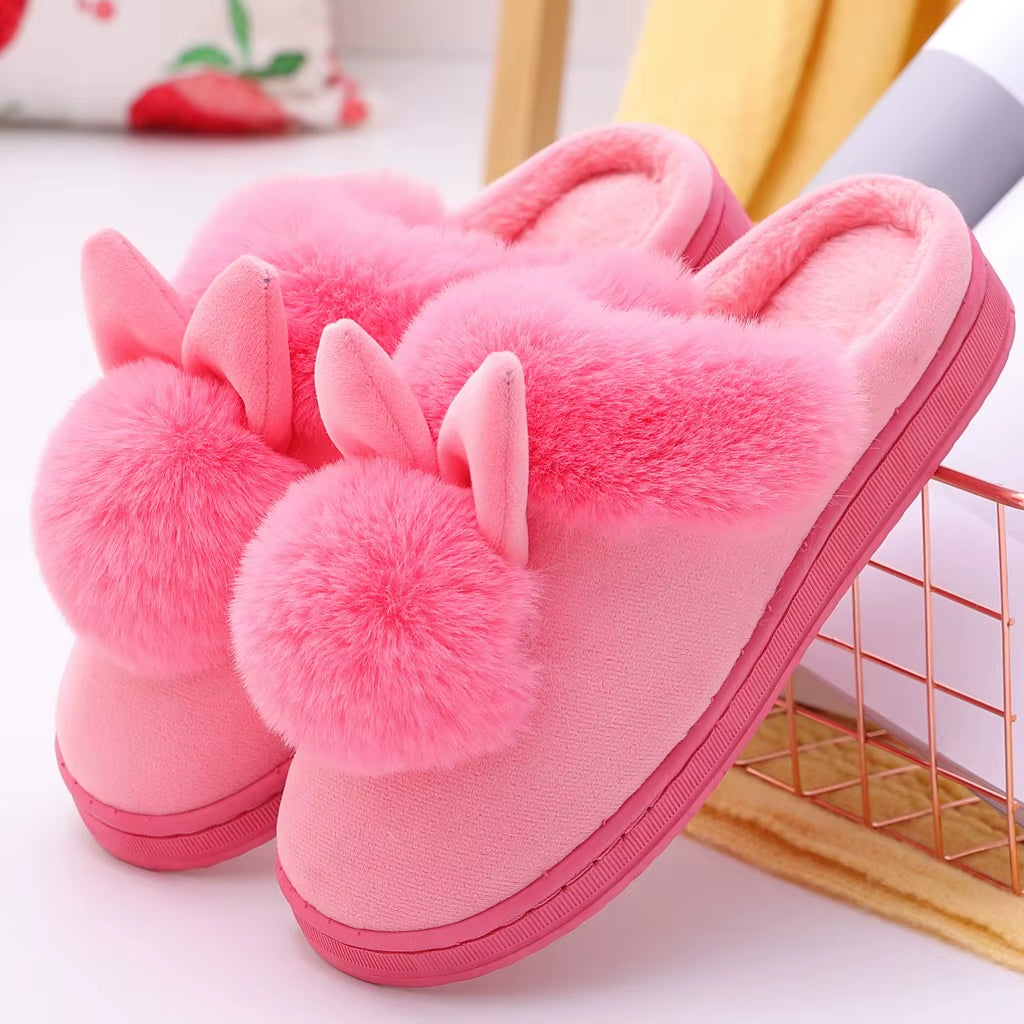 Women'S Winter Warm Home Slippers Winter Plush Rabbit Ears 