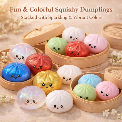  Glitter Dumpling Squishy with Box Dumplings Sensory Squeeze Toy for Stress Relief