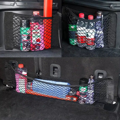 Universal Car Back Seat Organizer - Elastic Mesh Trunk Net with Magic Stickers for Ultimate Storage Solution